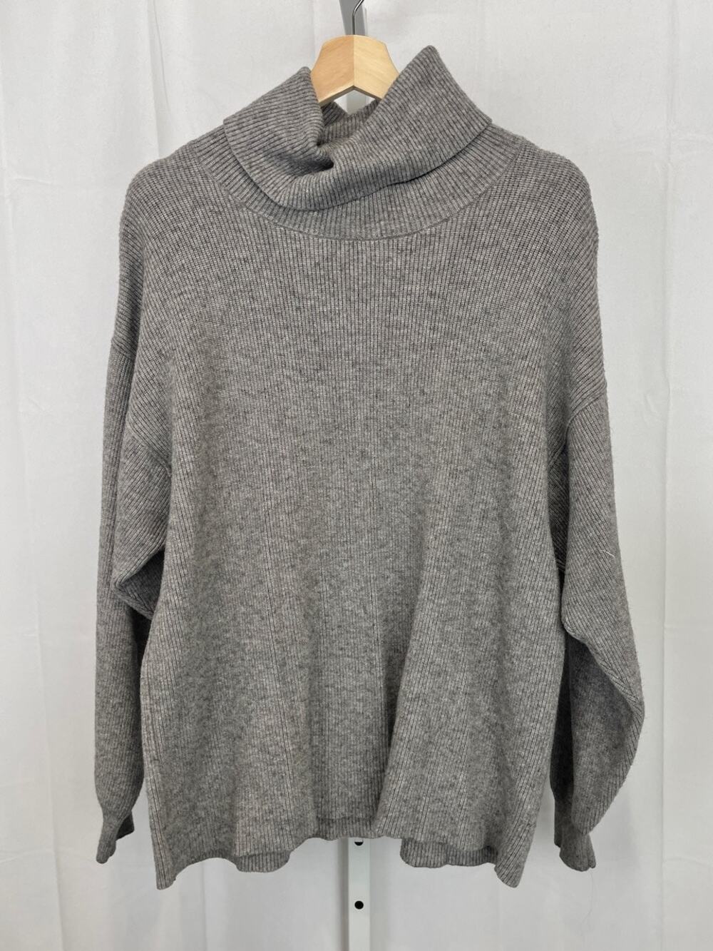 FREE PEOPLE Softly Structured Tunic Pullover Sweater Rib Knit Cowl Funnel Gray S